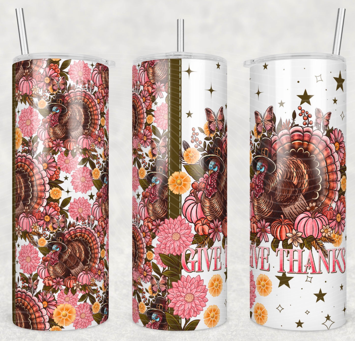 š¦ āGive Thanksā Fall Floral Turkey 20oz Tumbler š¦