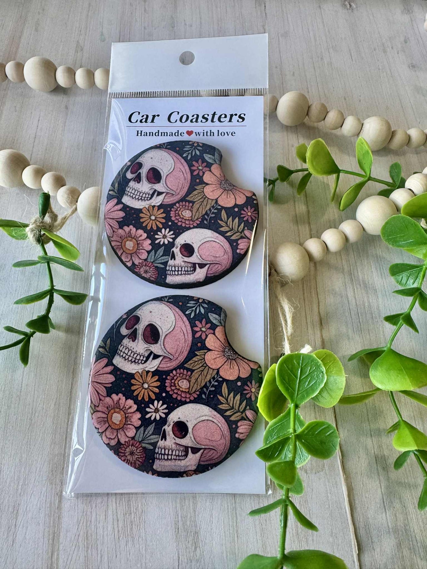 Floral Skull Car Coasters