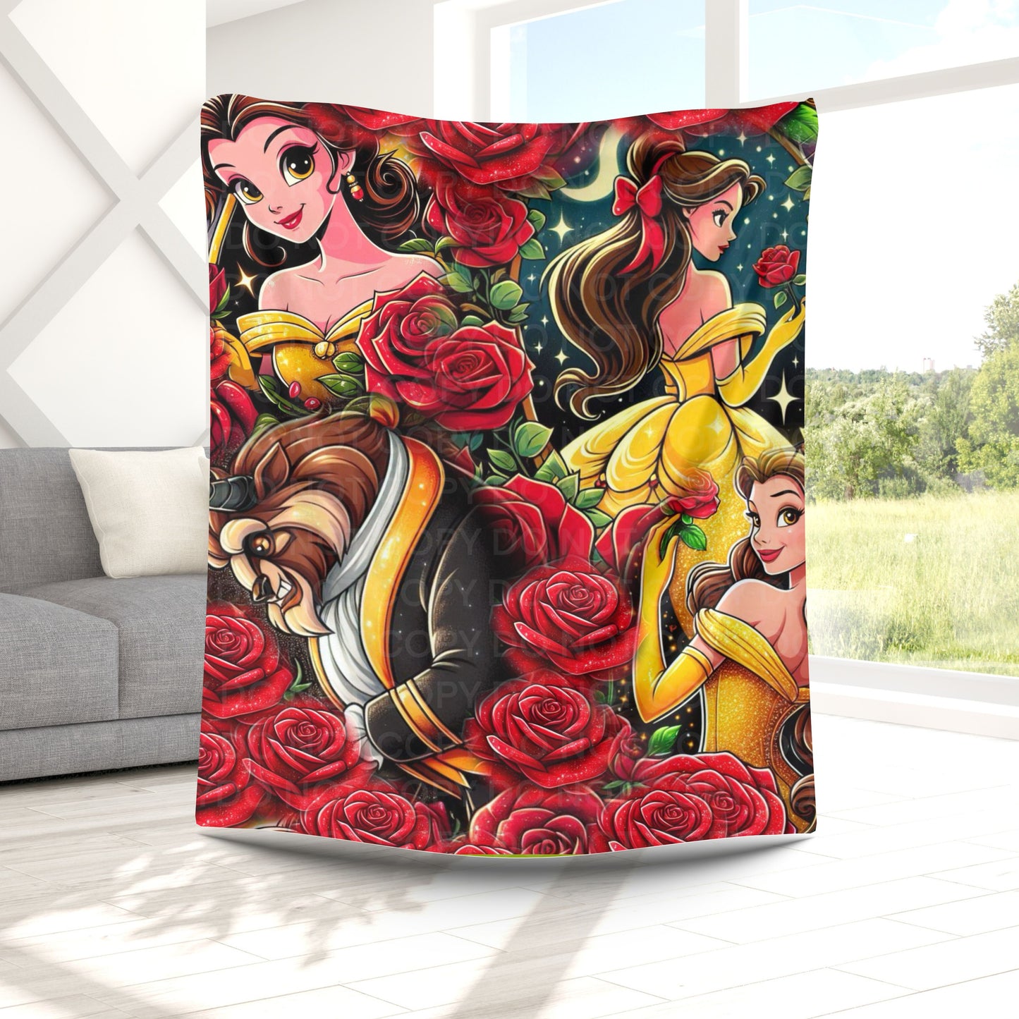 Enchanted Rose Princess Plush Blanket – Fairytale Beauty Character Throw