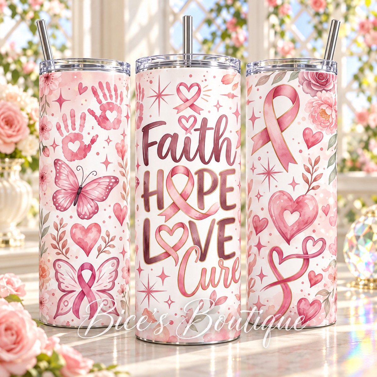 Faith Hope Love Pink Ribbon 20oz Tumbler