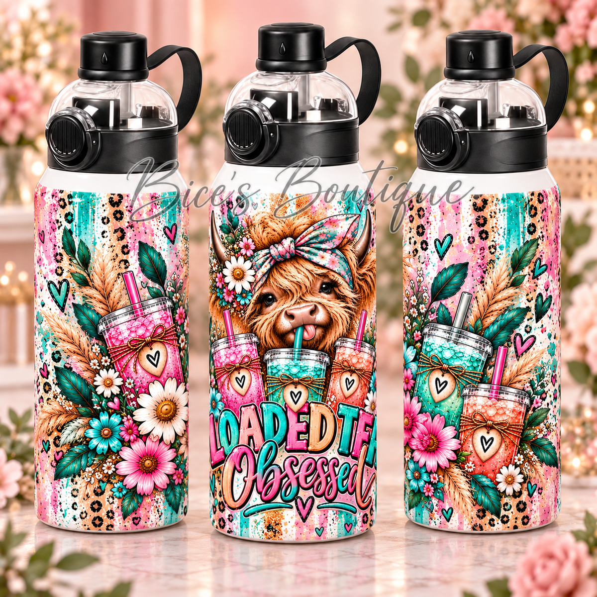 Loaded Tea Obsessed Highland Cow 32oz Sport Tumbler