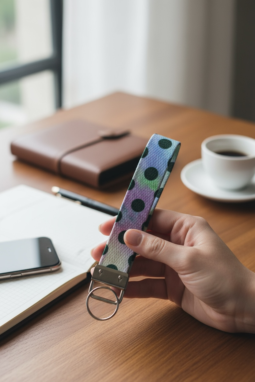 Pastel Polka Dot Wristlet Keychain – Colorful Ombre Key Fob