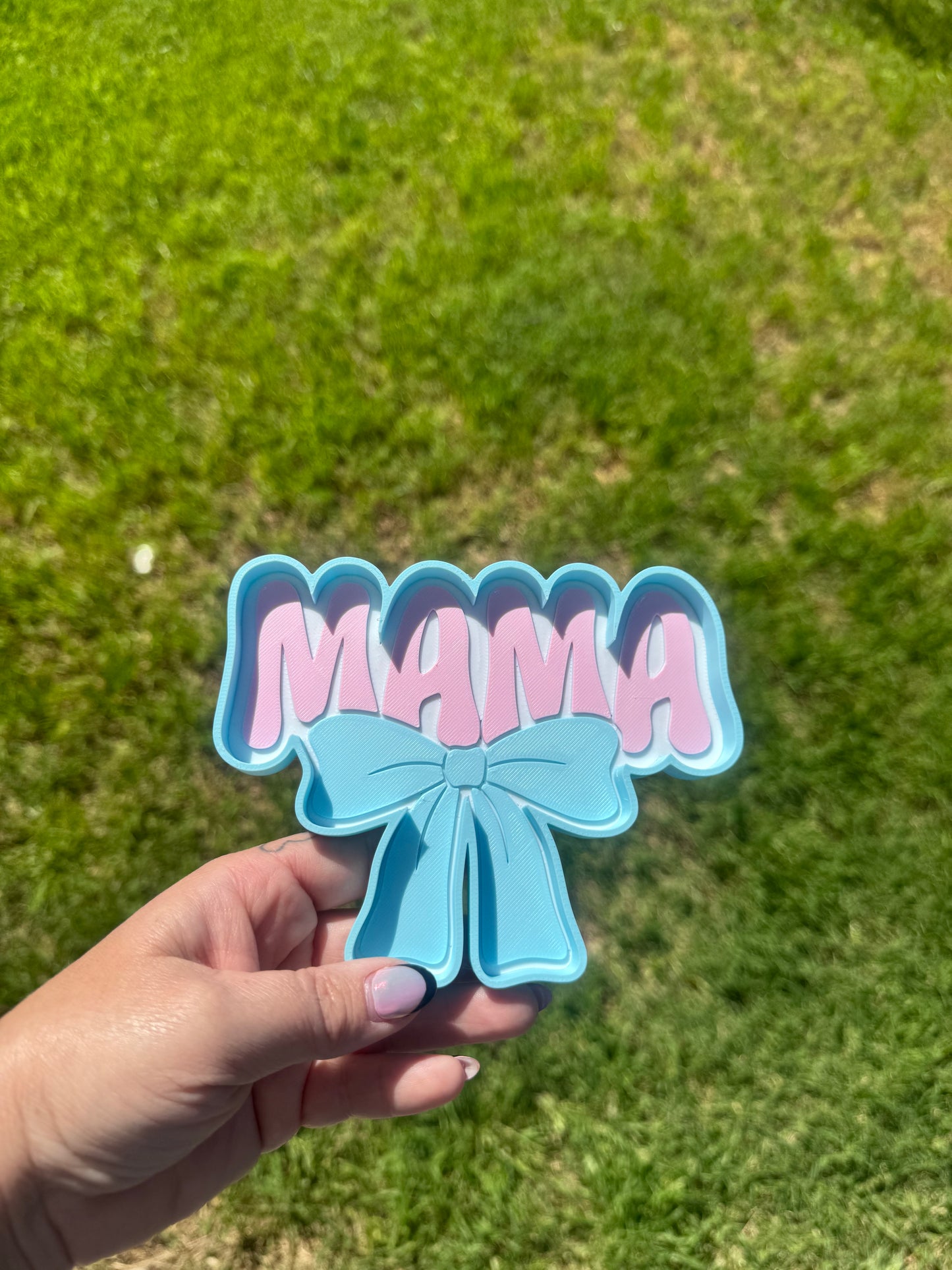 Mama Trinket Tray | Pink & Blue Bow Jewelry Dish | Cute Gift for Mom