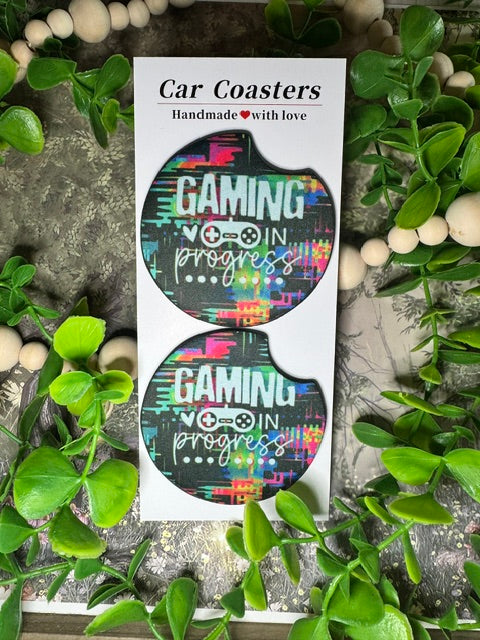 Gaming in Progress Car Coasters (Set of 2) 🎮