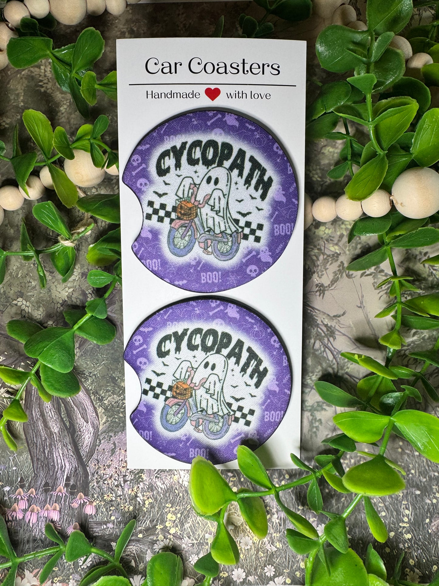 Cycopath Ghost Car Coasters (Set of 2) 🚴♀️👻