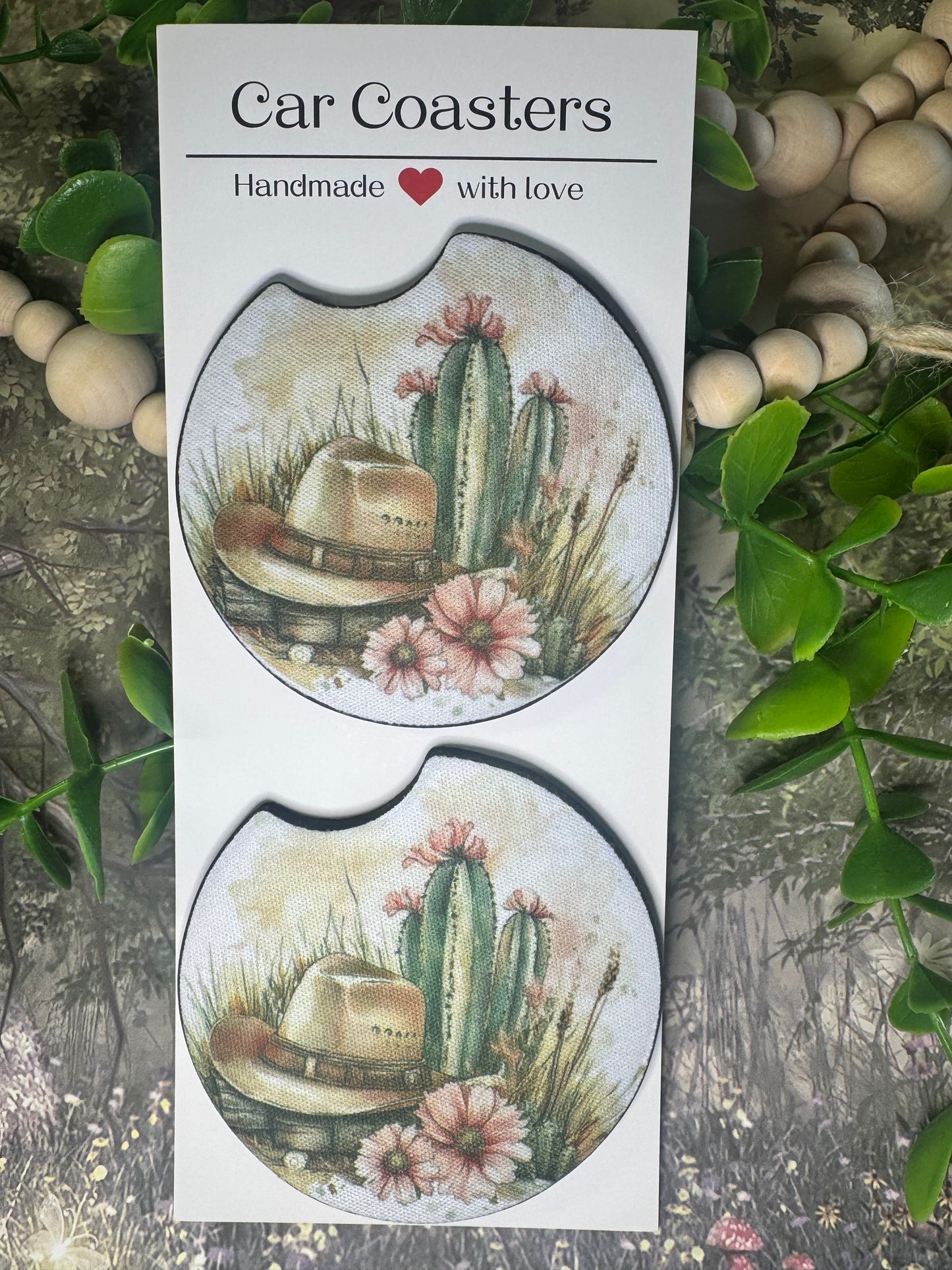 🤠Western Cactus Hat Car Coasters (Set of 2)