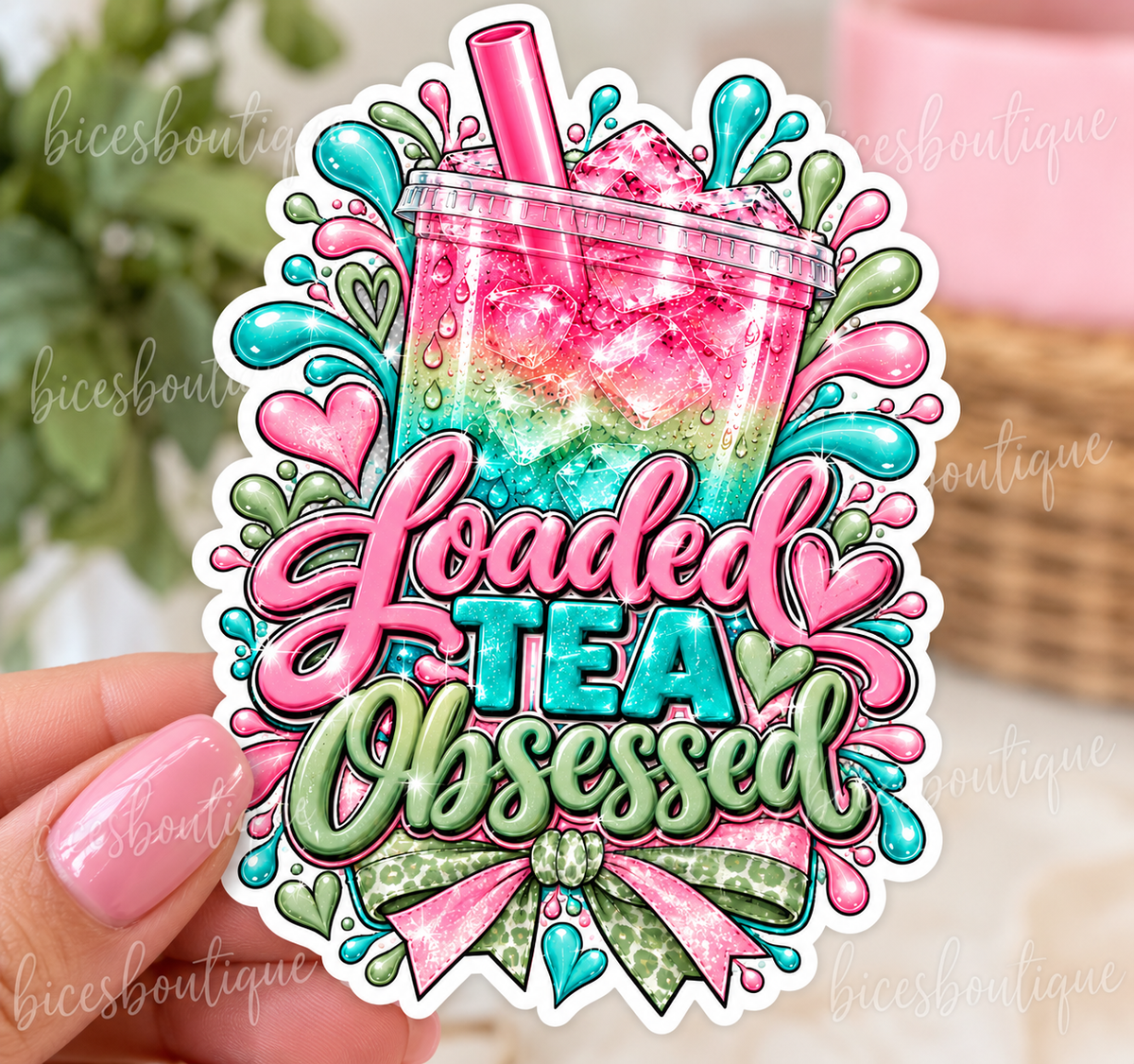 Loaded Tea Obsessed Sticker | Colorful Pink Teal & Green Loaded Tea Decal