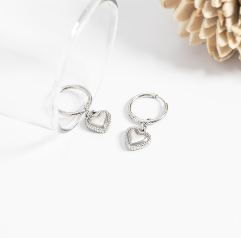Dainty Heart Huggie Earrings – Stainless Steel & 18K Gold