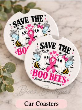 Save the Boo Bees Breast Cancer Awareness Car Coasters