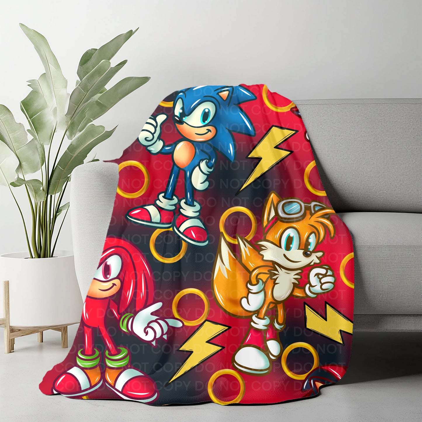Speedy Blue Hero Plush Blanket – Retro Game Character Throw