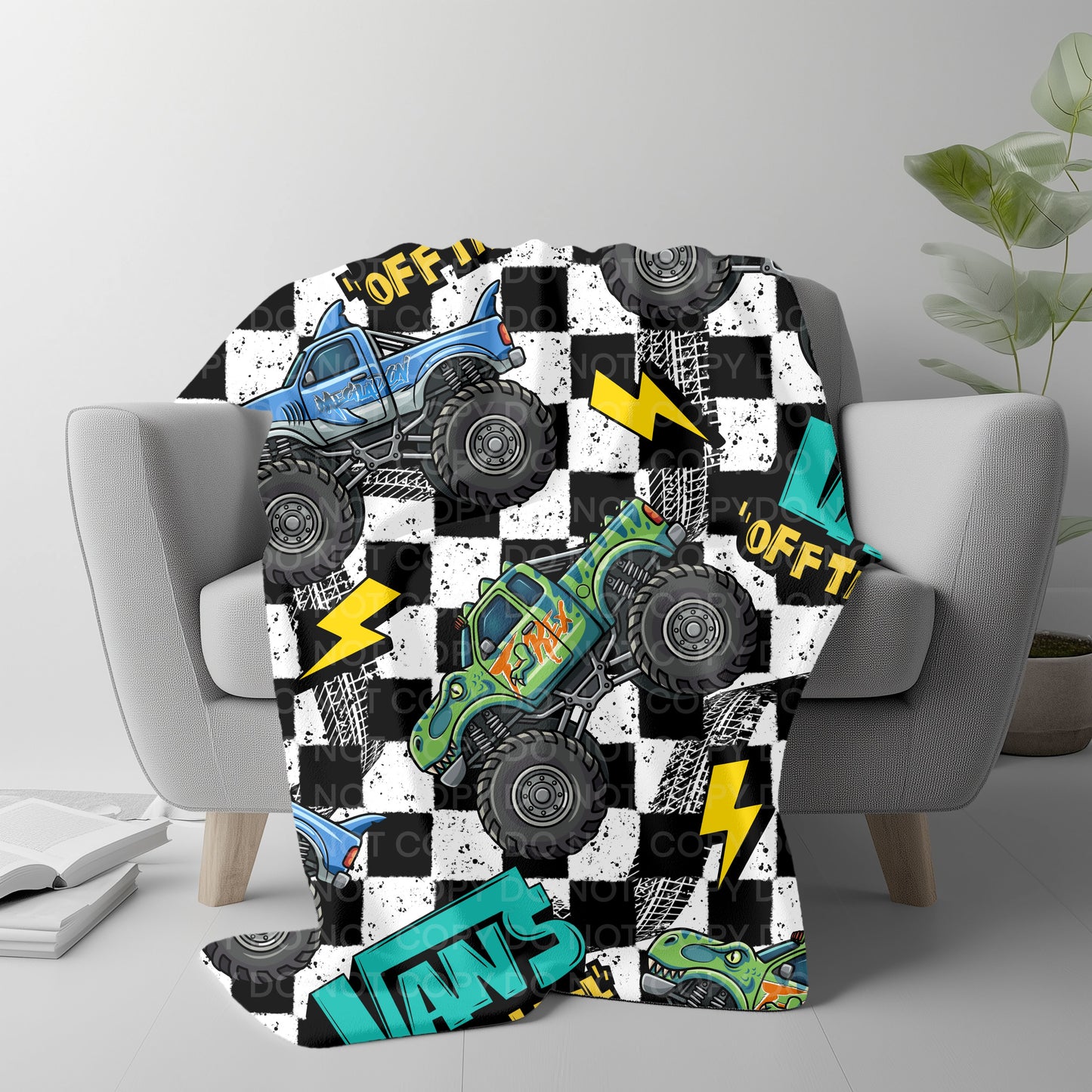 Monster Truck Plush Blanket – Off-Road Racing Cartoon Throw