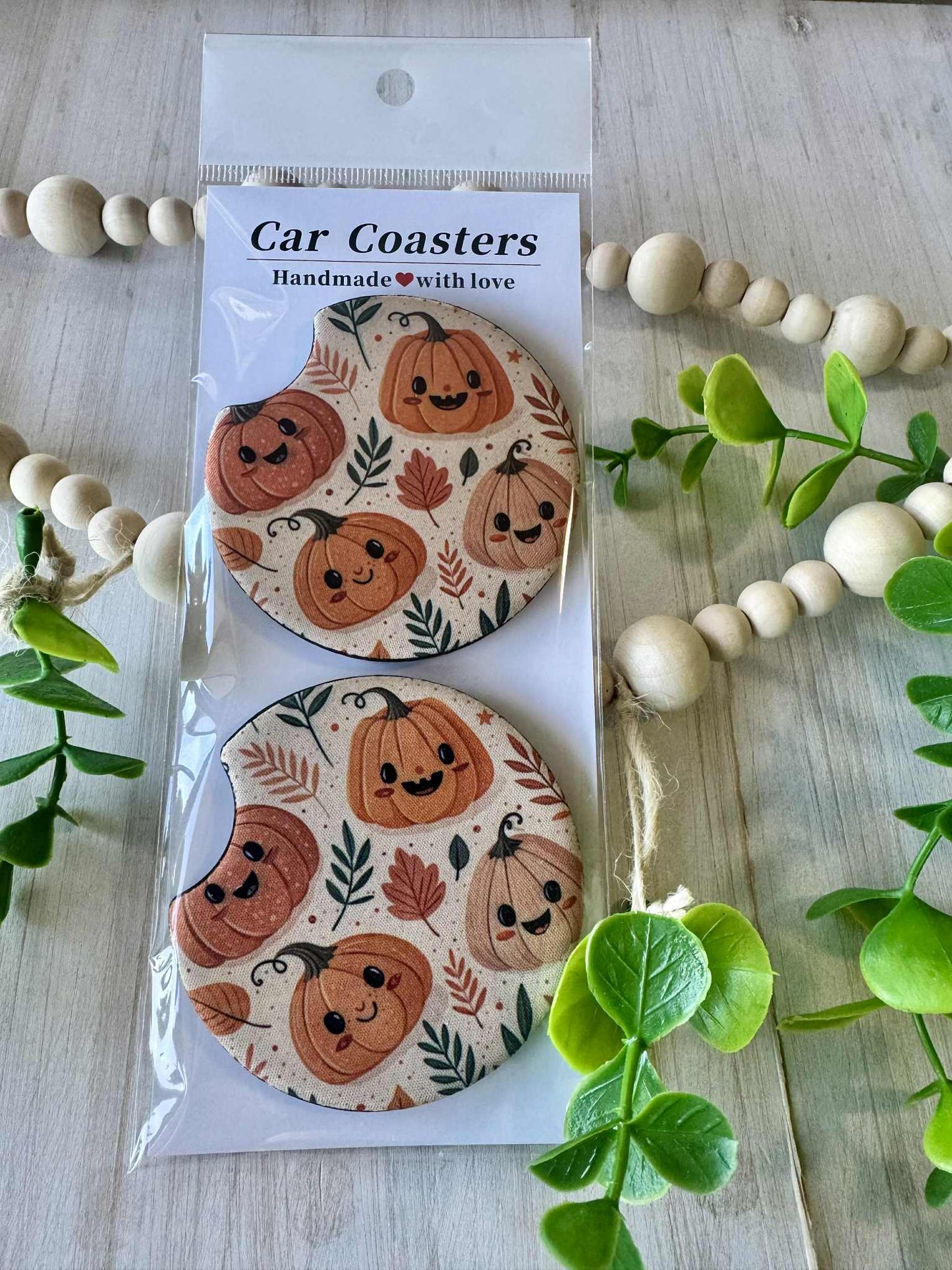 Autumn Smiles Pumpkin Car Coasters