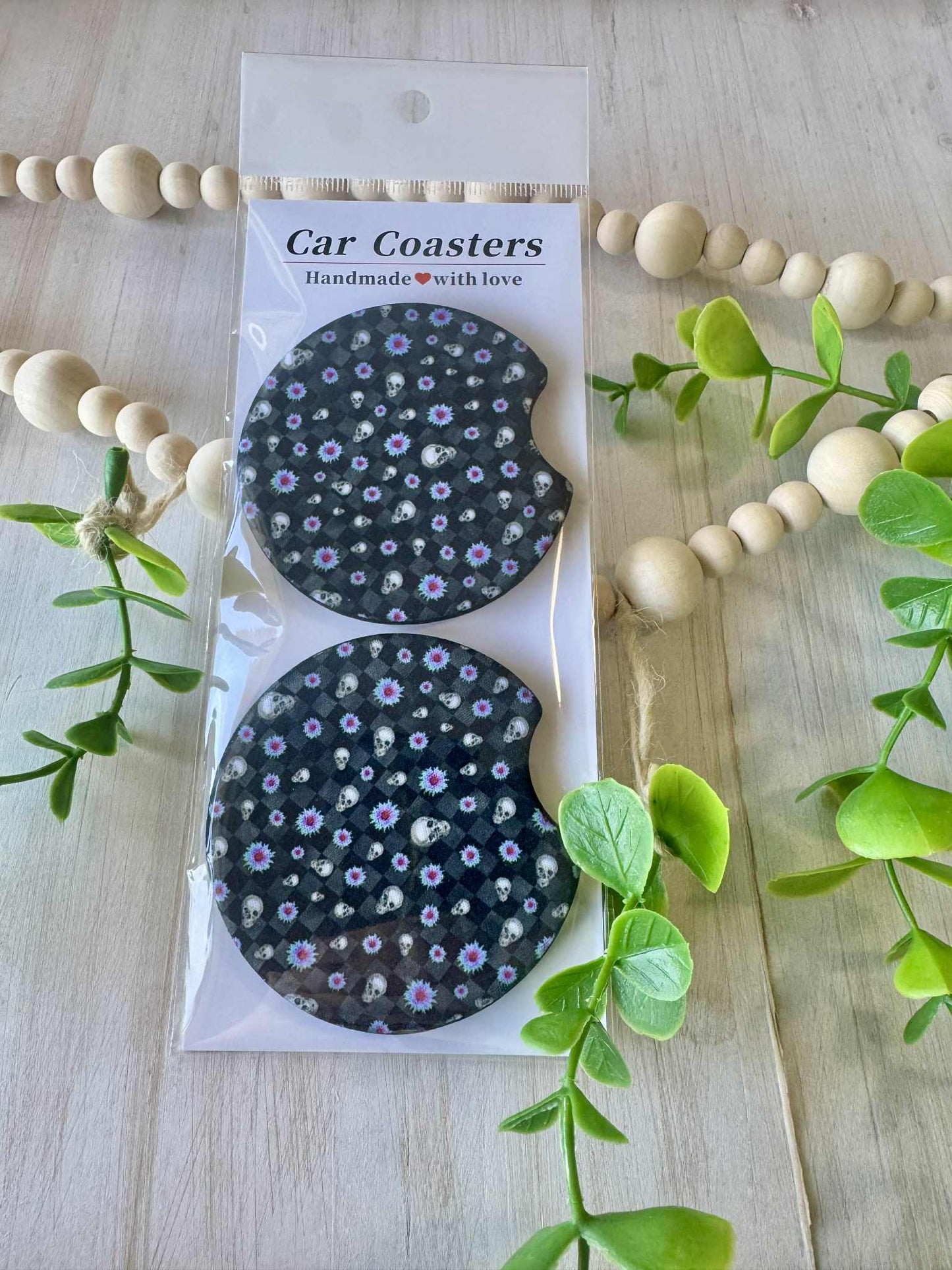 Skulls & Daisies Car Coasters