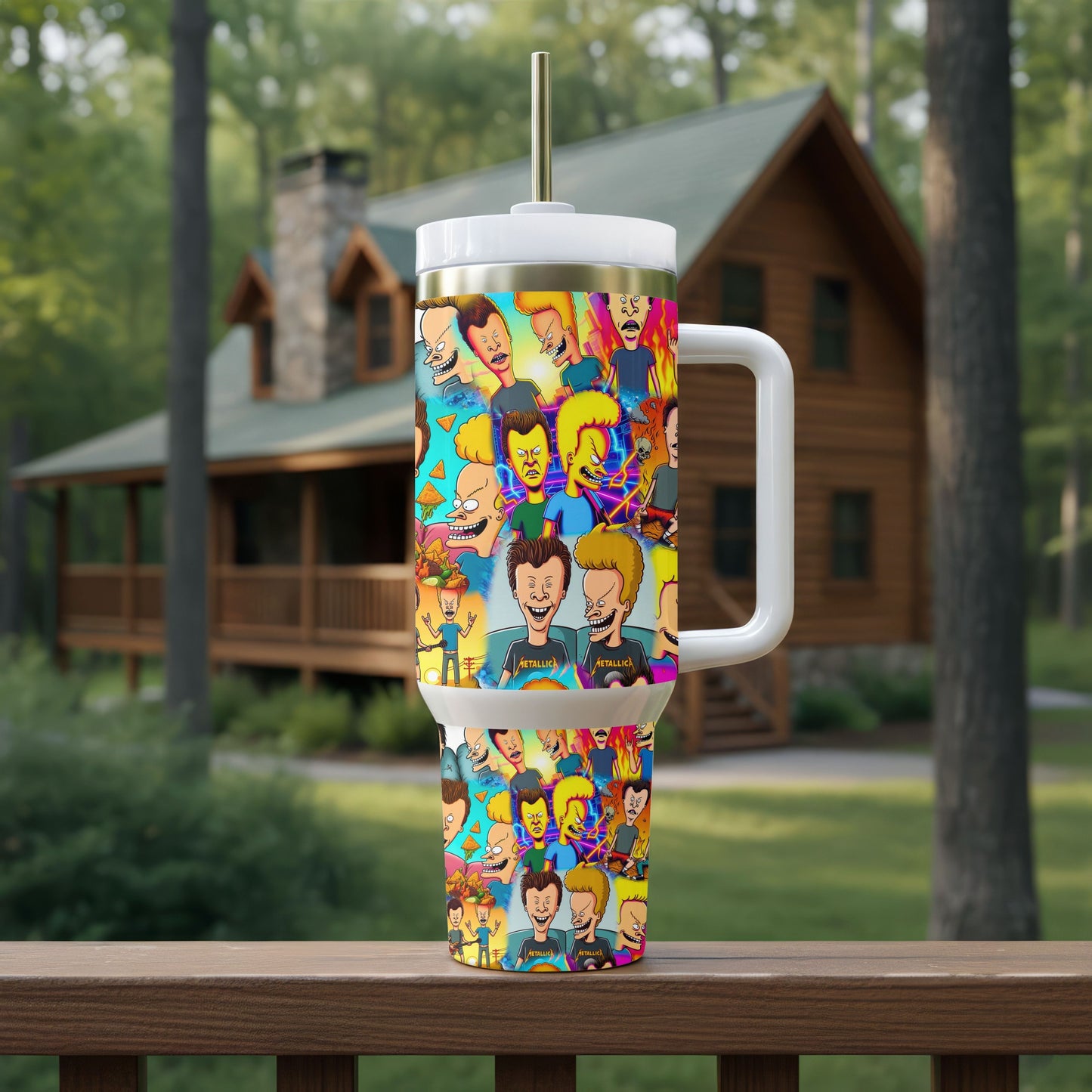 90s Cartoon Duo Tumbler | Retro Grunge 40oz Insulated Stainless Steel Cup with Handle