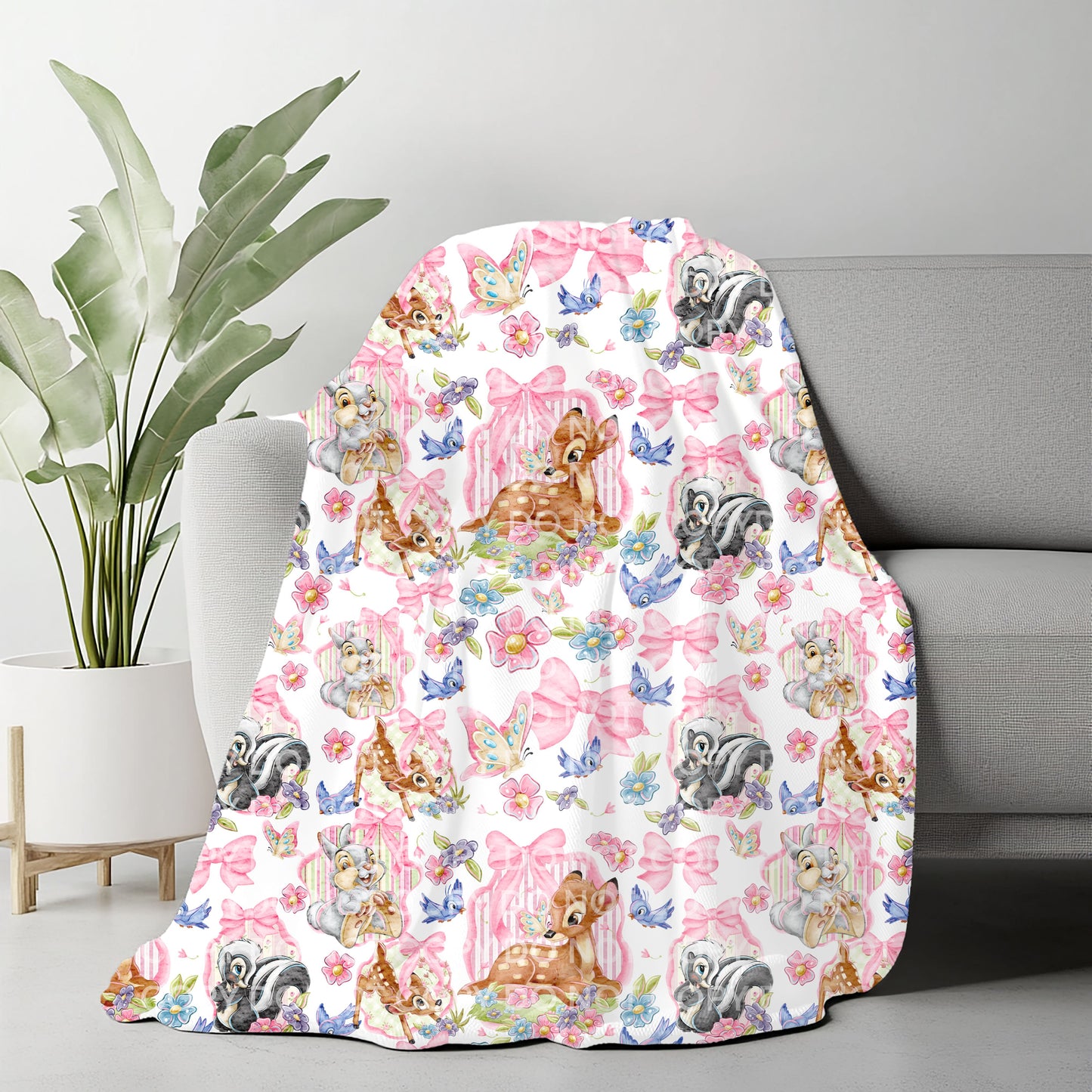 Sweet Forest Friends Plush Blanket 50x60 | Cute Bow Woodland Throw | Pre-Order