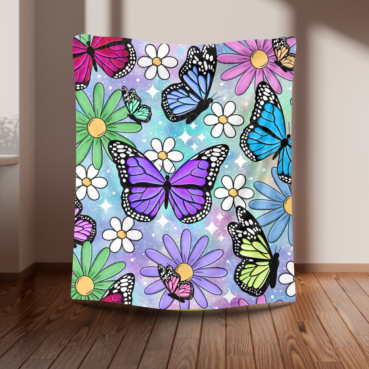 Colorful Butterfly Plush Blanket 50x60 | Bright Floral Throw | Pre-Order
