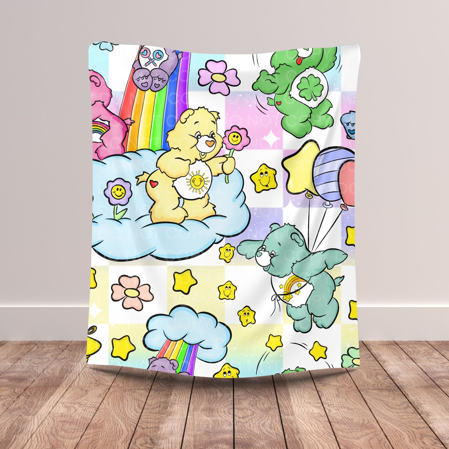 Rainbow Bear Plush Blanket 50x60 | Retro Cute Cloud Throw | Pre-Order