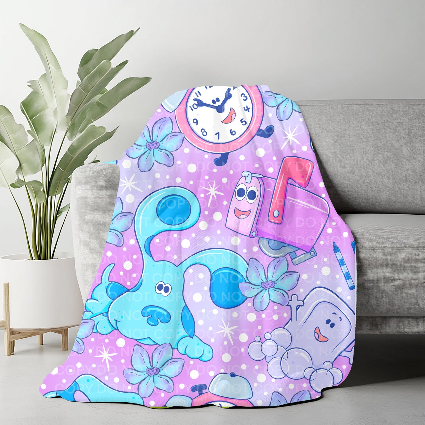 Blue Puppy Cartoon Plush Blanket 50x60 | Cute Kids Character Throw | Pre-Order