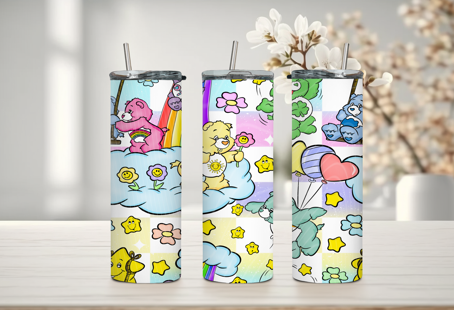 Cheerful Cloud Bear Tumbler – 20oz Skinny Stainless Steel Tumbler