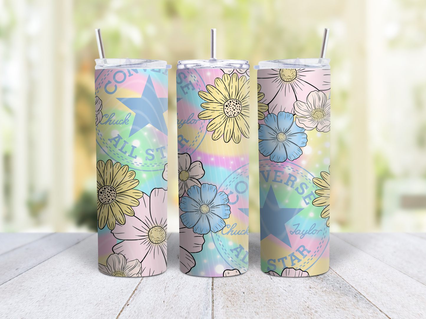 Retro Star Floral Tumbler – Pastel Vintage Style 20oz Skinny Tumbler