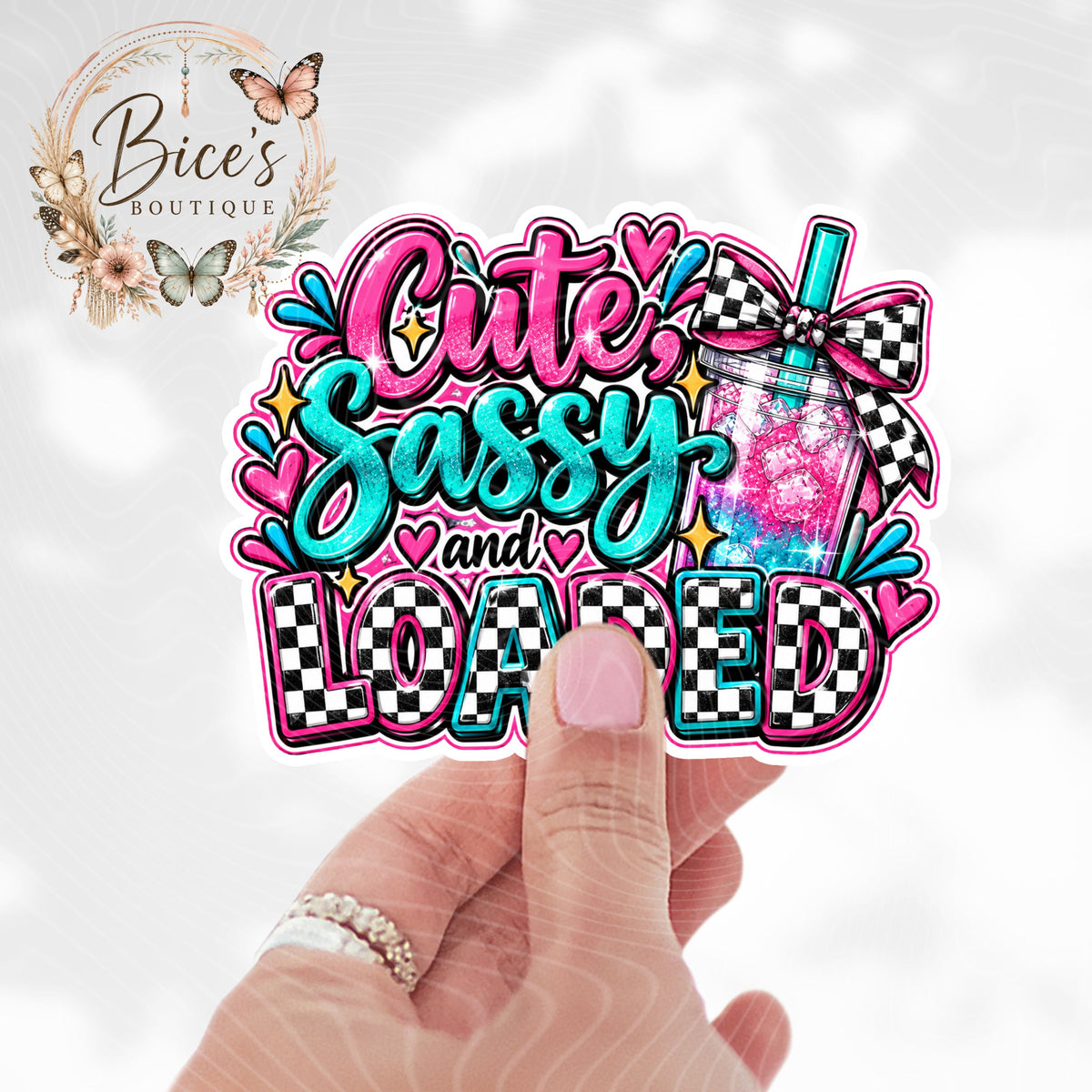 Cute Sassy & Loaded UV DTF Decal – Loaded Tea Checkered Cup Decal