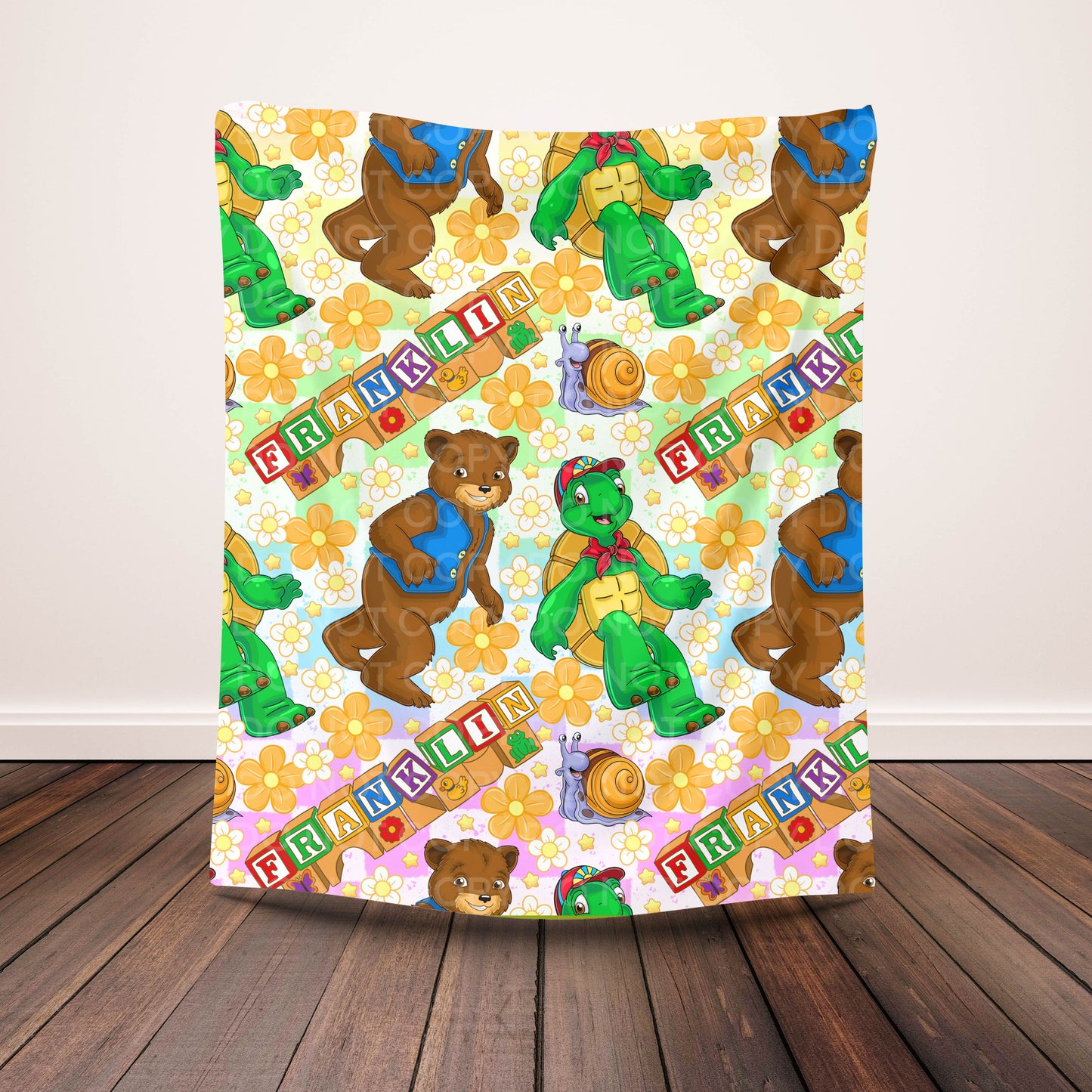 Cute Woodland Friends Plush Blanket – Turtle & Bear Cartoon Throw