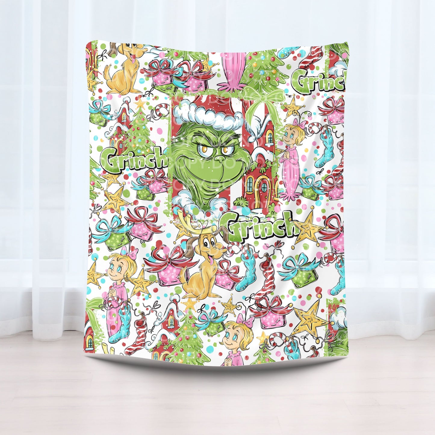 Festive Green Holiday Character Blanket | Soft Christmas Throw | 40x50