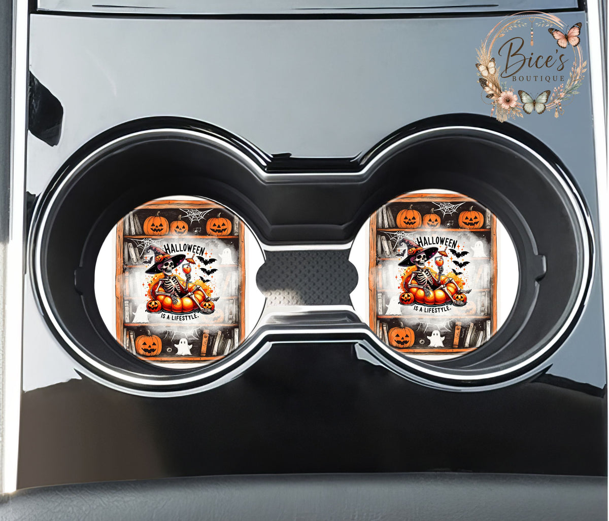 Halloween Is a Lifestyle Skeleton Car Coaster Set