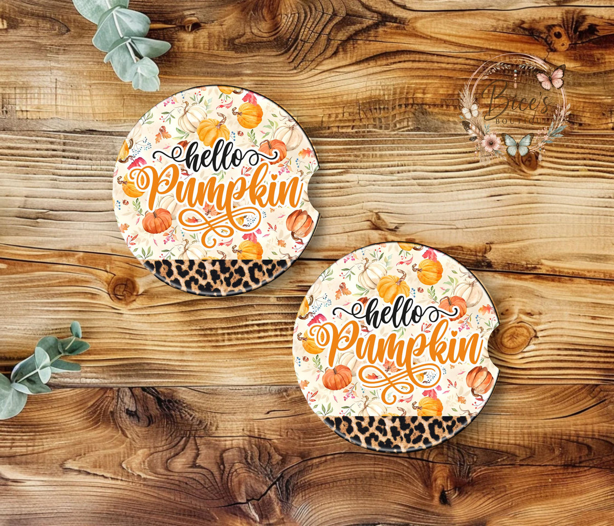 Hello Pumpkin Leopard Car Coaster Set