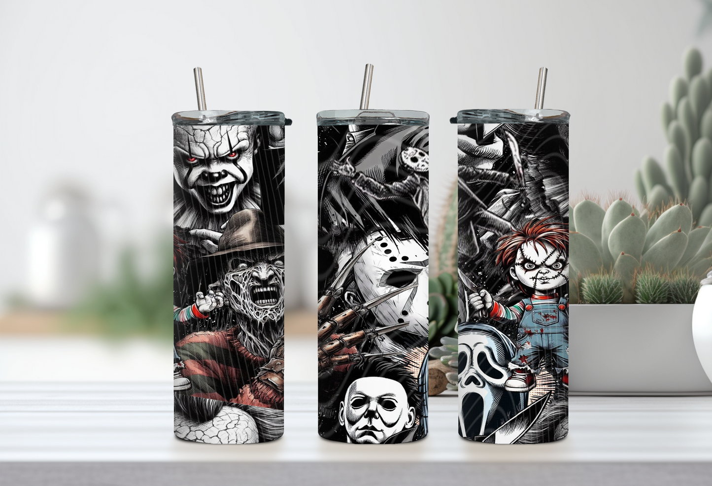 Dark Slasher Horror Tumbler – 20oz Skinny Stainless Steel Tumbler