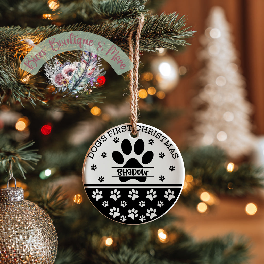 Dog’s First Christmas Ornament – Personalized Paw Print Ornament with Name