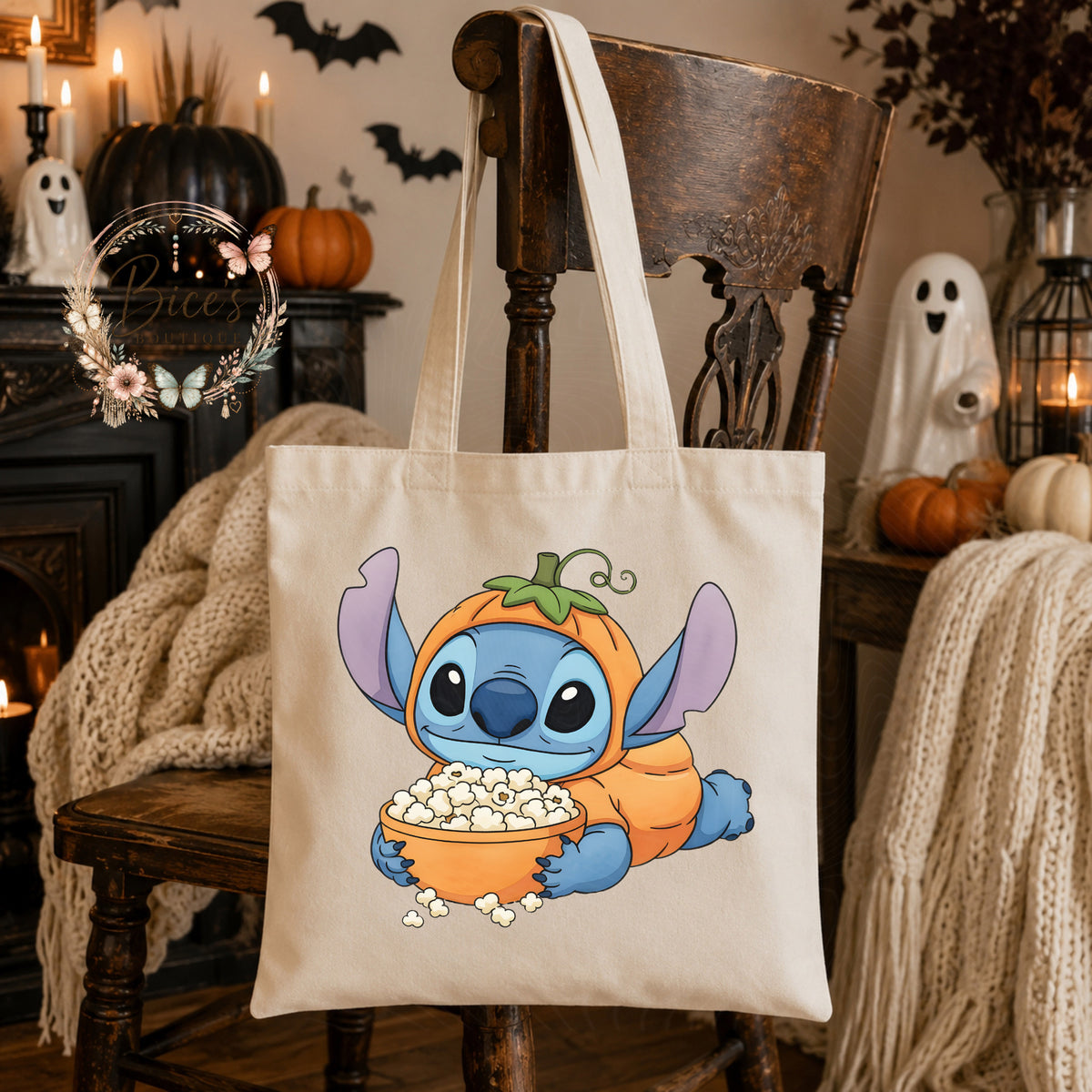 Cute Blue Alien Pumpkin Halloween Tote Bag β Spooky Movie Night Bag