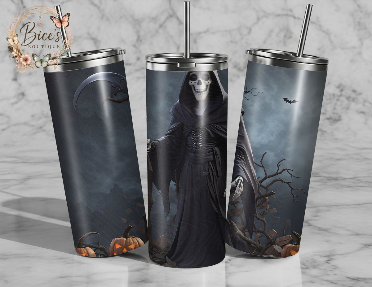 Grim Reaper 20oz Tumbler β Dark Halloween Skeleton Tumbler