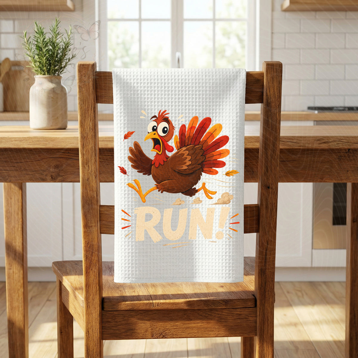 RUN! Funny Thanksgiving Turkey Kitchen Towel – Holiday Kitchen Décor