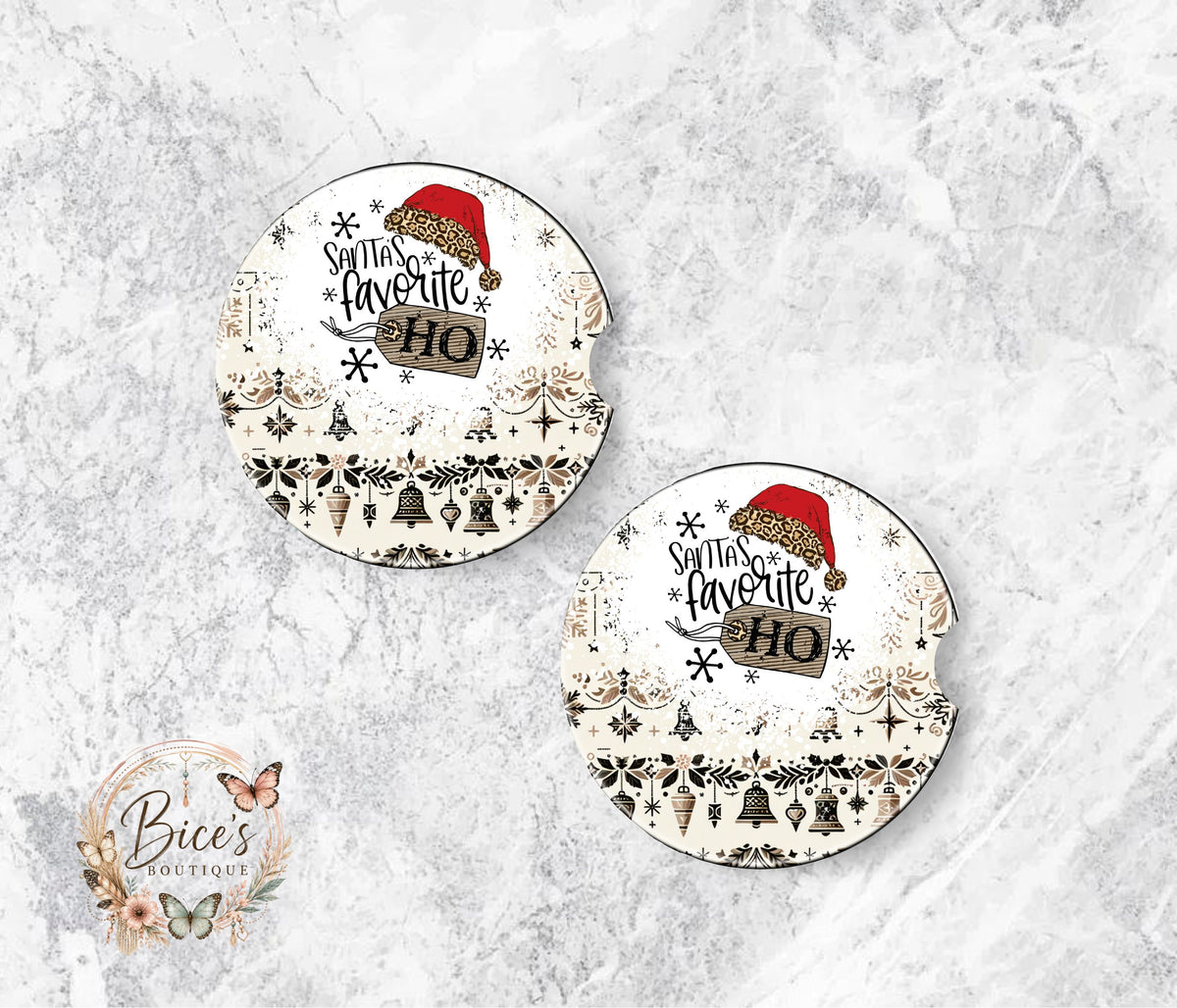 Santa’s Favorite Ho Ho Ho Christmas Car Coaster Set