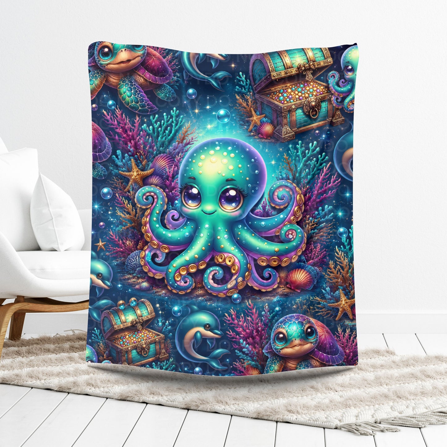 Whimsical Sea Life Throw Blanket | Cute Coastal Fleece Blanket
