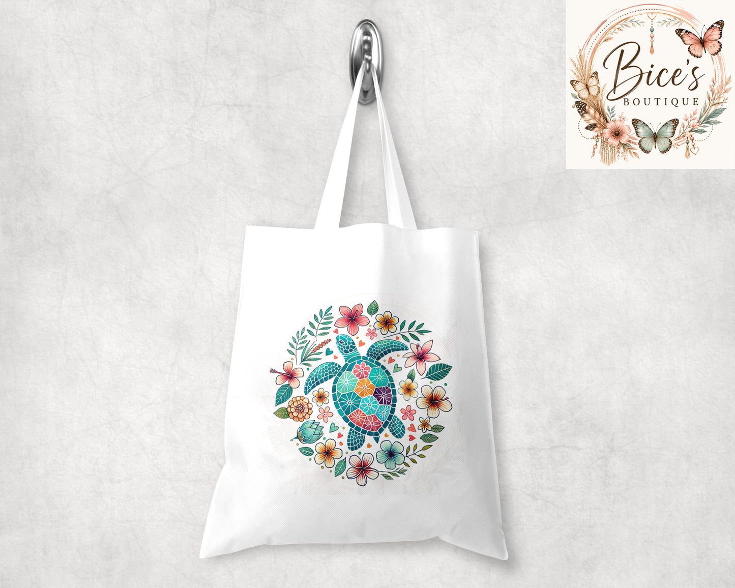 Sea Turtle Floral Tote Bag | Reusable Eco Shopping Bag | Beach Tote | Ocean Lover Gift | Everyday Canvas Tote