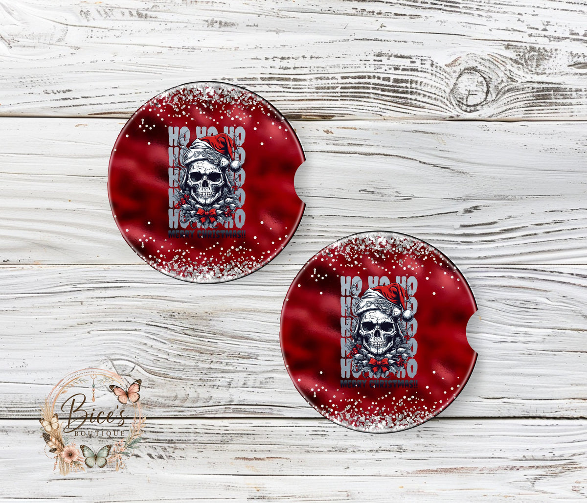 Ho Ho Ho Skull Christmas Car Coaster Set