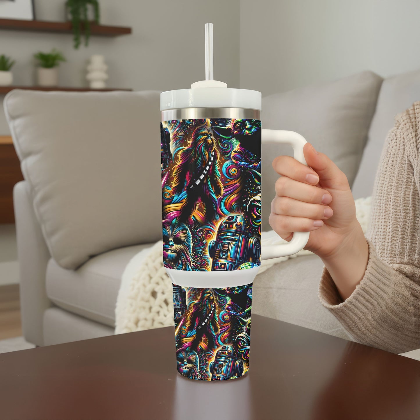 Cosmic Sci-Fi Tumbler | Galaxy Inspired 40oz Handled Stainless Steel Tumbler