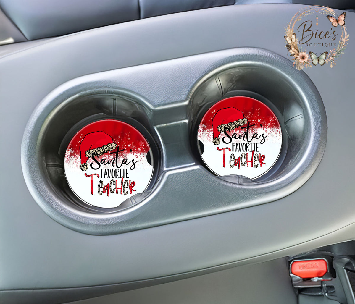 Santa’s Favorite Teacher Christmas Car Coaster Set