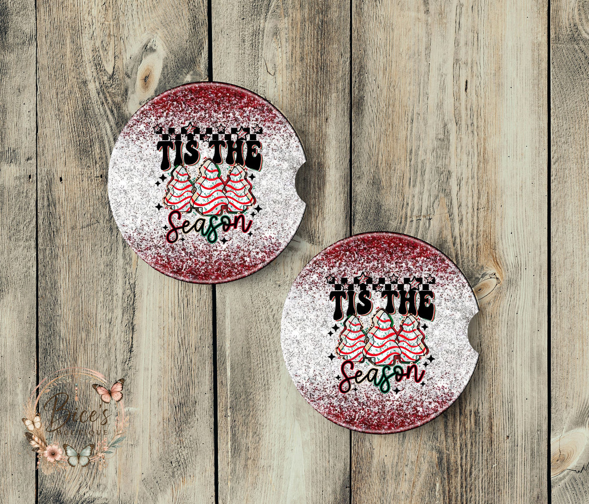’Tis the Season Christmas Tree Cake Car Coaster Set