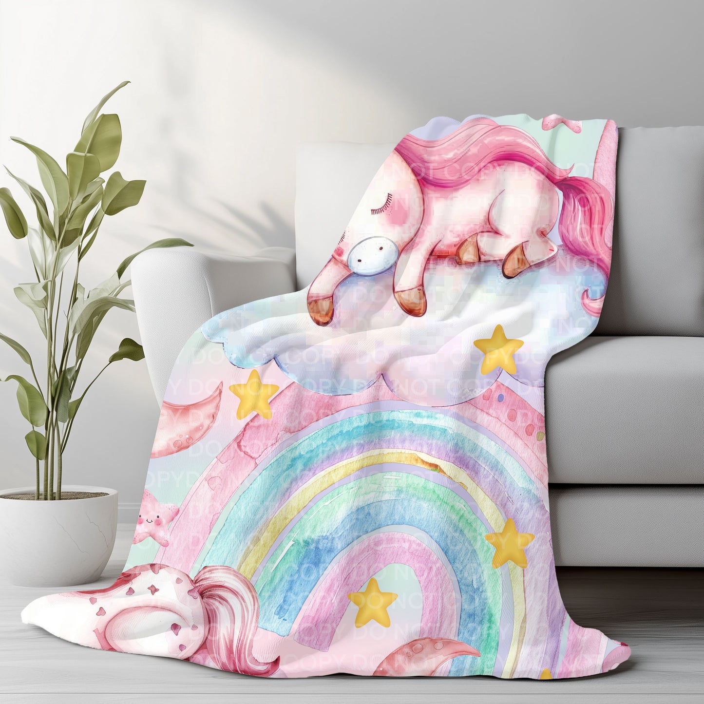 Pastel Unicorn Rainbow Plush Blanket | Cute Cozy Throw | Pre-Order