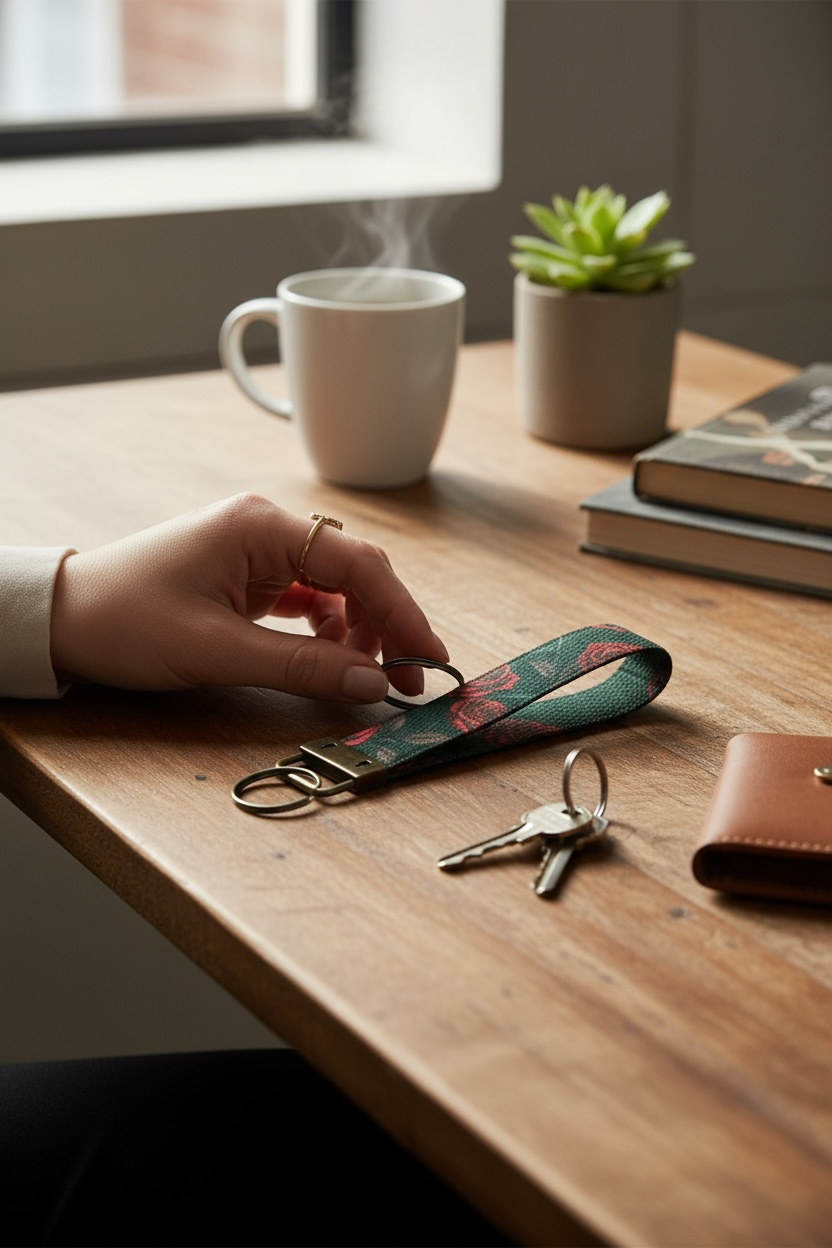 Red Rose Wristlet Keychain – Elegant Floral Key Fob