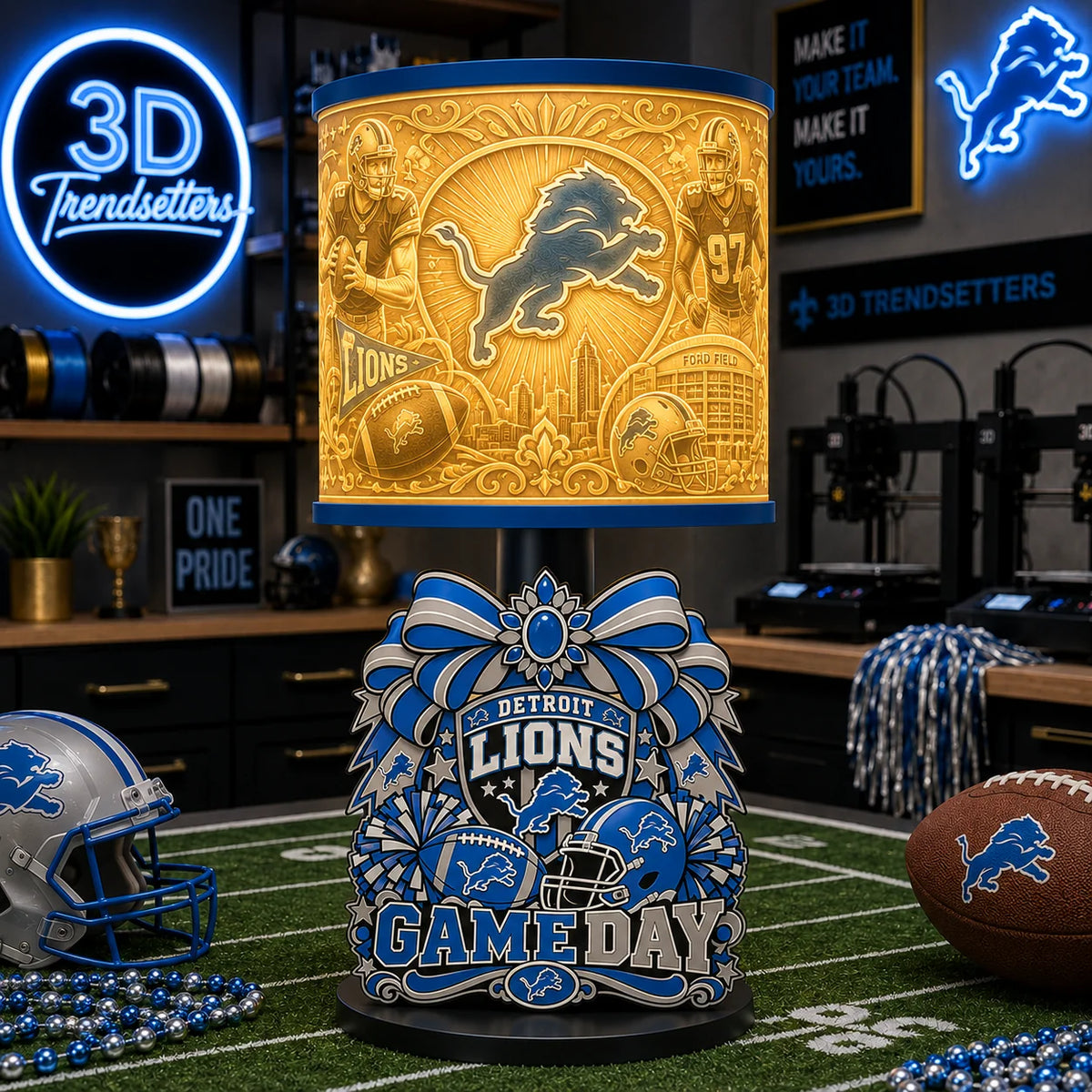 Girly Game Day Sports Lamp – Multiple Team Styles Available