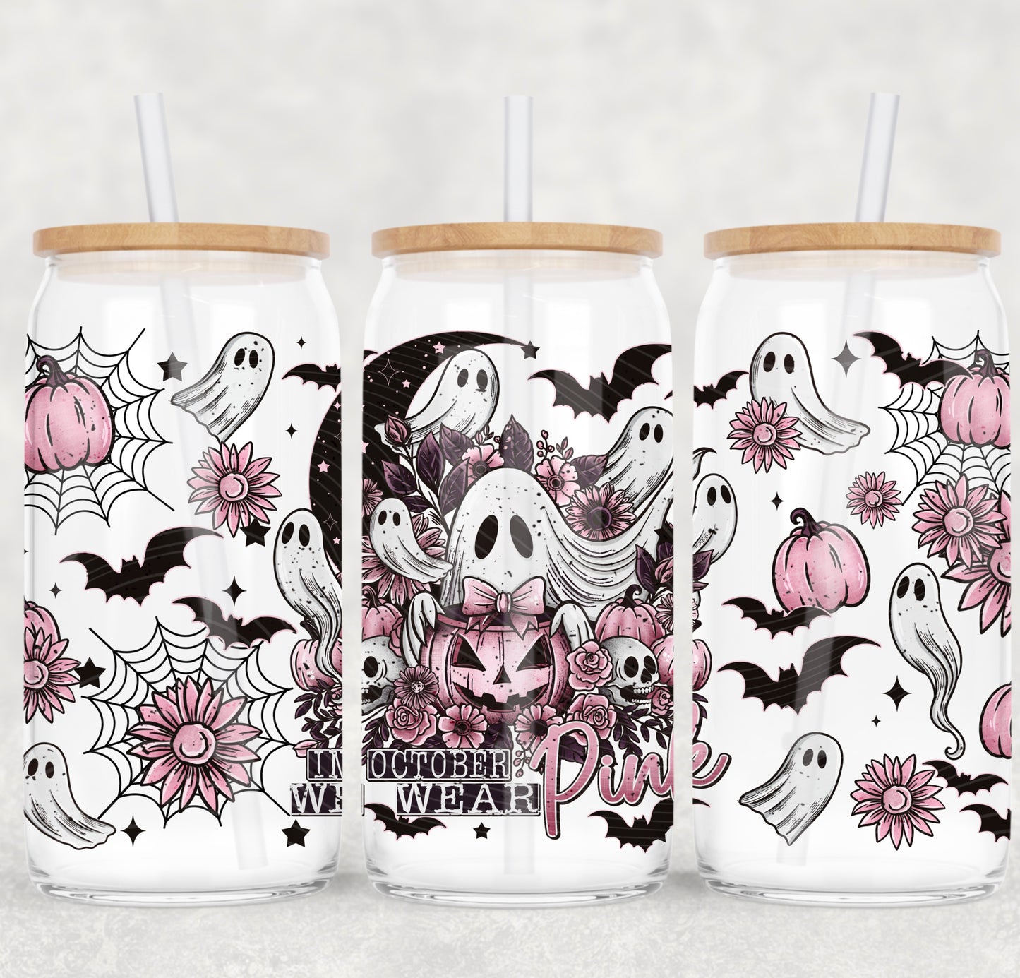 🎀 “In October We Wear Pink” 16oz Glass Tumbler 🎀