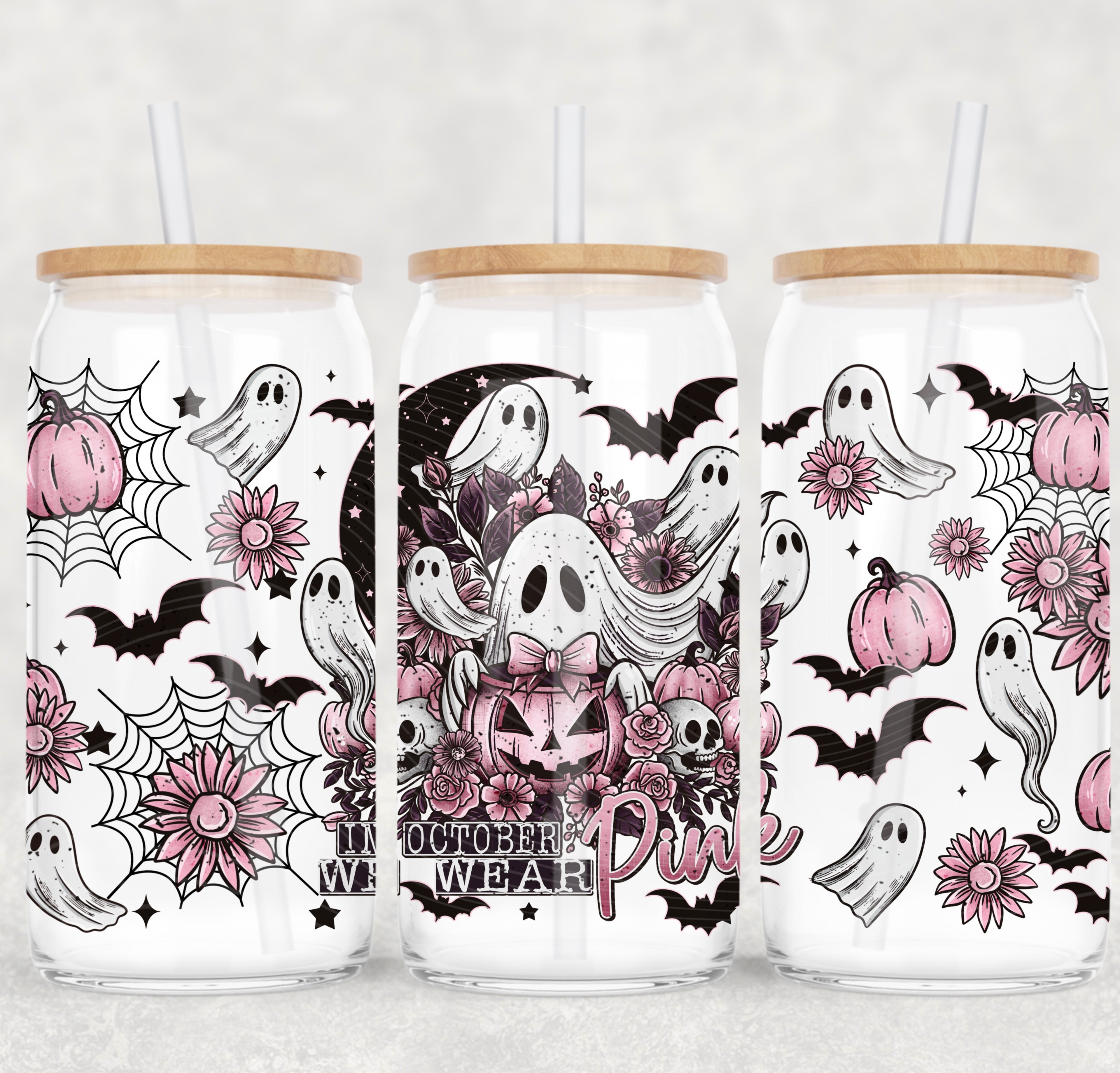 🎀 “In October We Wear Pink” 16oz Glass Tumbler 🎀