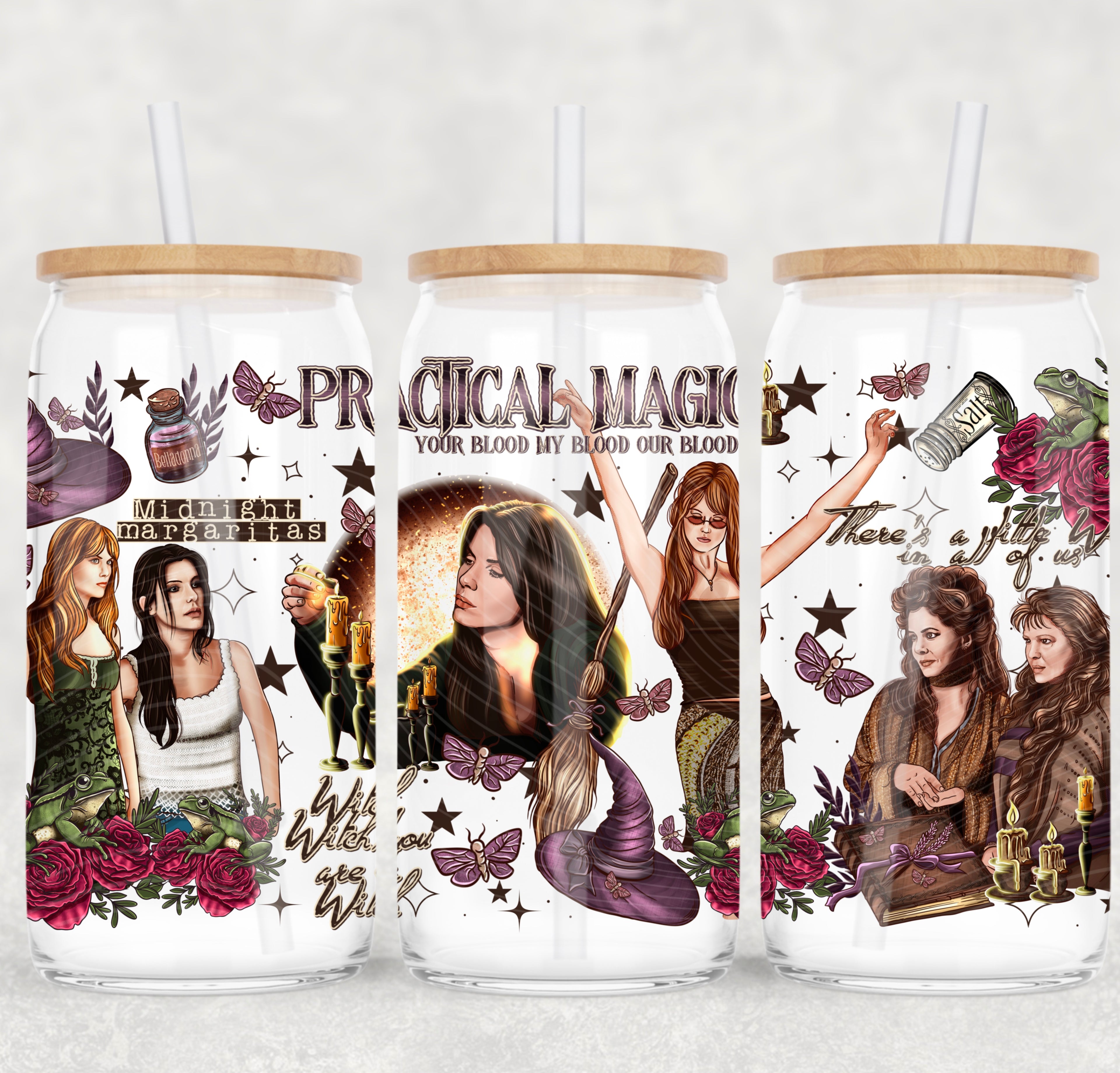 🌙 “Midnight Margaritas & Practical Magic” 16oz Glass Tumbler 🌙