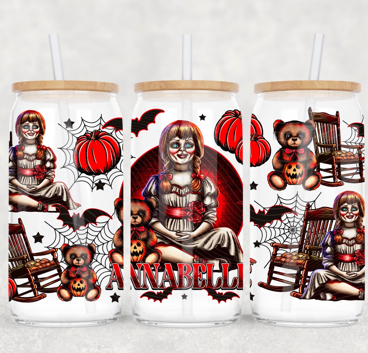 🕸️ “Annabelle’s Haunted Sips” 16oz Glass Tumbler 🕸️