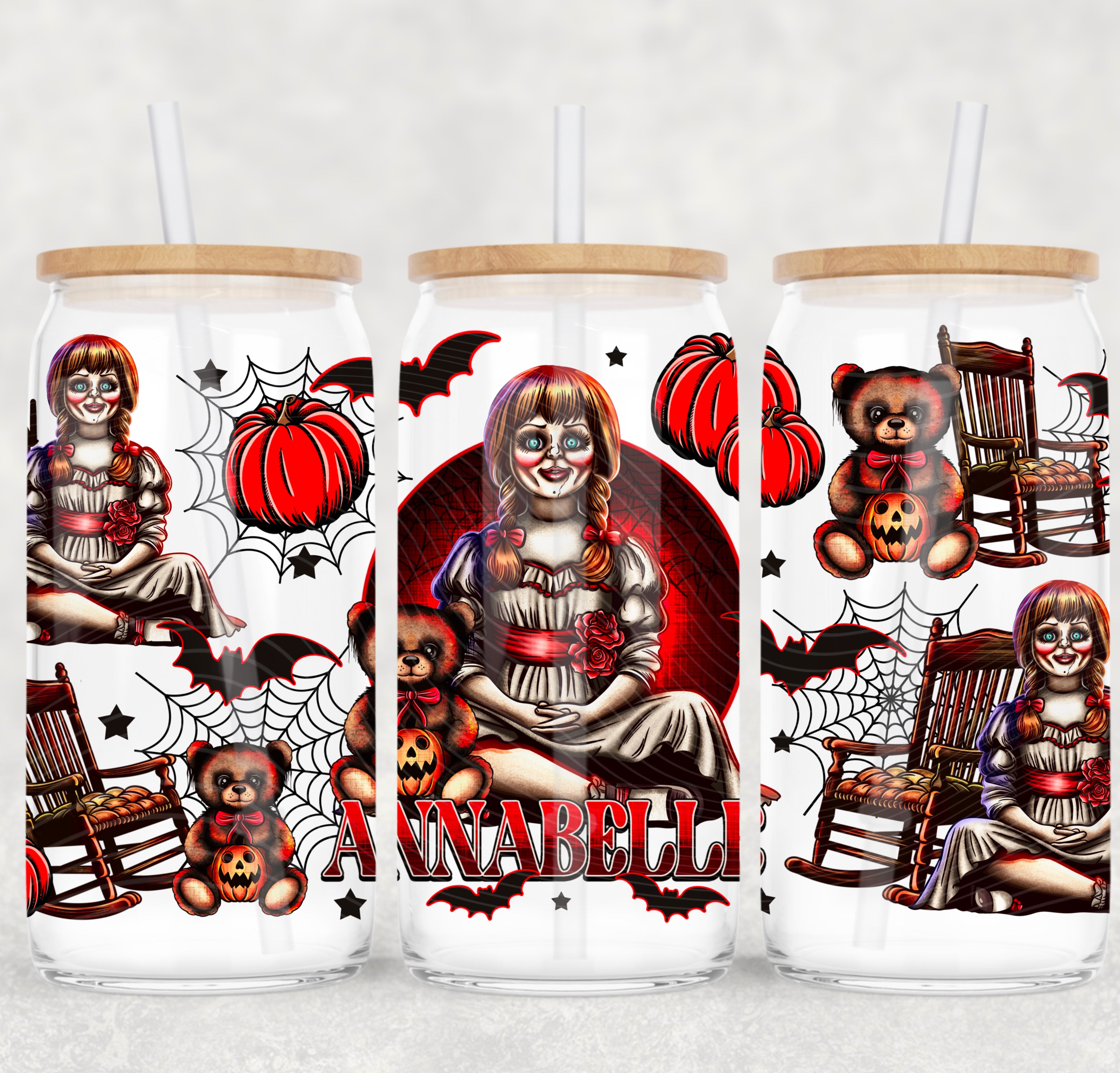 🕸️ “Annabelle’s Haunted Sips” 16oz Glass Tumbler 🕸️