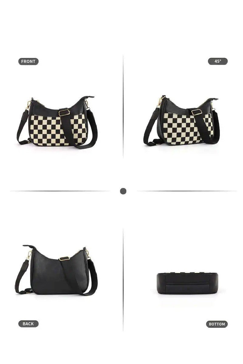 Checkered Crescent Messenger Bag